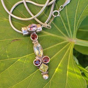 Amazing multi gemstone amethyst, garnet, citrine, and peridot ornate 925 sterlin